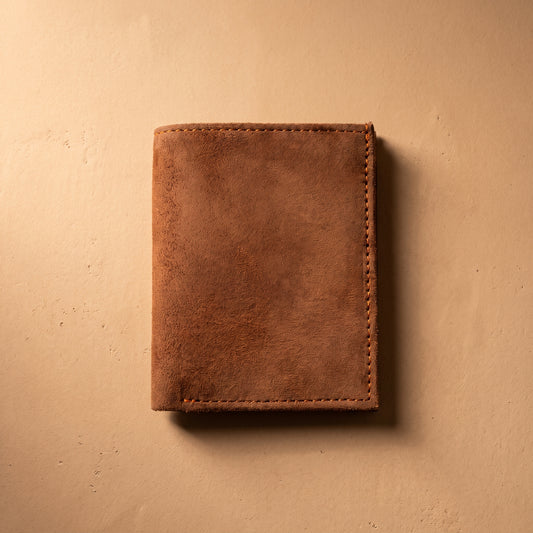 RAQZ Coffee Atlas Card-Holder — handcrafted suede leather from Rajasthan, front view