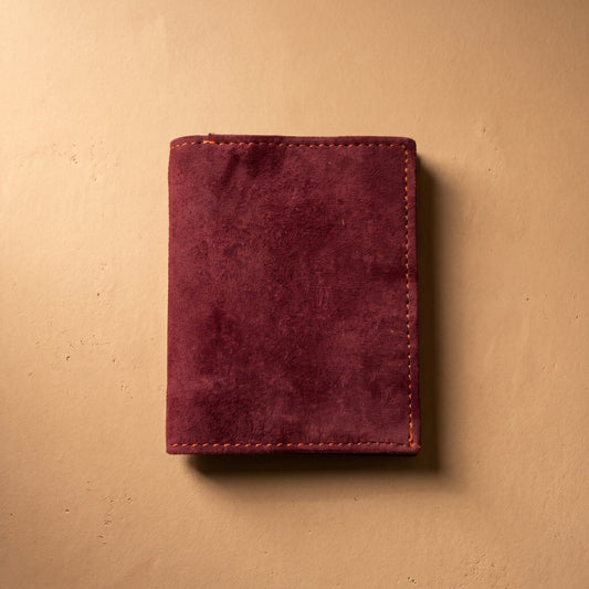 RAQZ Burgundy Atlas Card-Holder — handcrafted suede leather from Rajasthan, front view