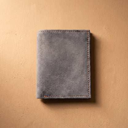 RAQZ Grey Atlas Card-Holder — handcrafted suede leather from Rajasthan, front view